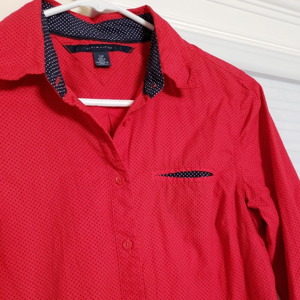 Tommy Hilfiger Red Button Down with Navy Accents - Picture 3 of 7